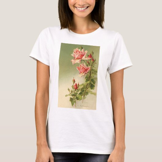  Valentijnsdag Roze Victoriaans Roos van de tuin T-shirt (Voorkant)