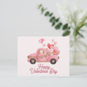 Valentijnsdag  roze vrachtwagen en ballonnen briefkaart (Staand voorkant)
