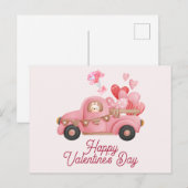 Valentijnsdag  roze vrachtwagen en ballonnen briefkaart (Voorkant / Achterkant)