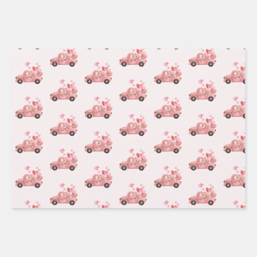 Valentijnsdag  roze vrachtwagen en ballonnen inpakpapier vel (Voorkant 3)