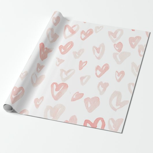 Valentijnsdag Roze Waterverf Harten Cadeaupapier (Uitgerold)