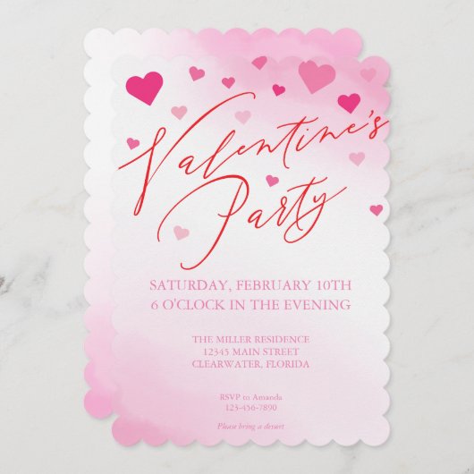 Valentijnsdag Roze Waterverf Partij Uitnodiging (Voorkant / Achterkant)