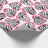Valentijnsdag Roze Witte Zebra Harten Patroon Cadeaupapier (Hoek)