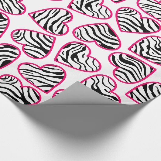 Valentijnsdag Roze Witte Zebra Harten Patroon Cadeaupapier (Hoek)
