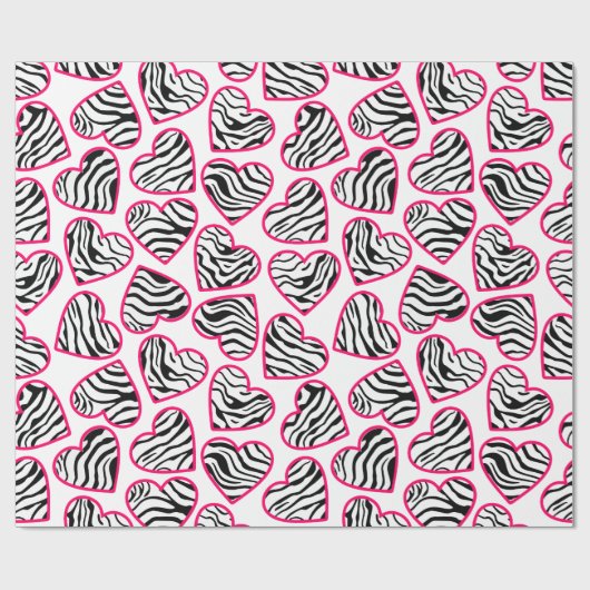 Valentijnsdag Roze Witte Zebra Harten Patroon Cadeaupapier (Vlak)