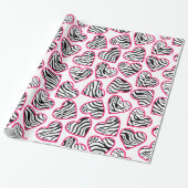 Valentijnsdag Roze Witte Zebra Harten Patroon Cadeaupapier (Uitgerold)