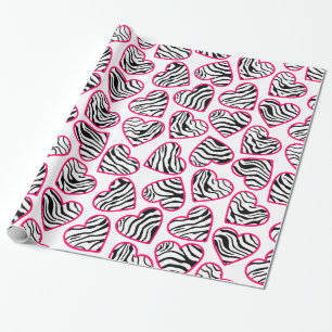 Valentijnsdag Roze Witte Zebra Harten Patroon Cadeaupapier