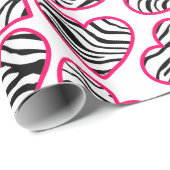 Valentijnsdag Roze Witte Zebra Harten Patroon Cadeaupapier (Rol Hoek)