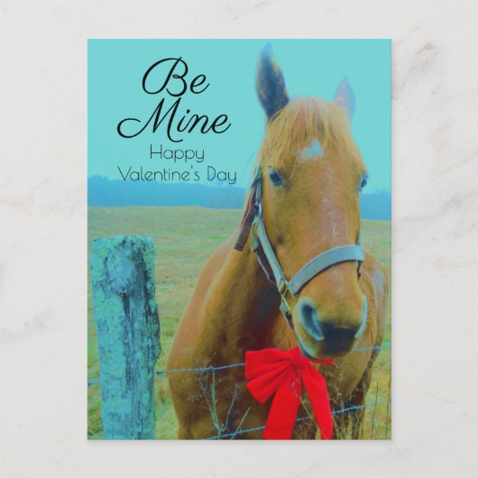 Valentijnsdag Rustic Blue Horse Red Bow Feestdagenkaart (Voorkant)