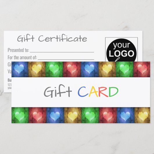 Valentijnsdag Rustic Colorful Hearts Gift Kaart (Voorkant / Achterkant)