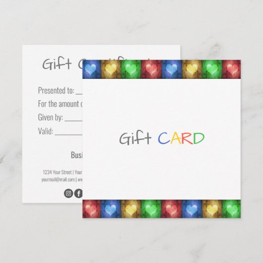 Valentijnsdag Rustic Hearts Colorful Gift Kaart (Voorkant / Achterkant)