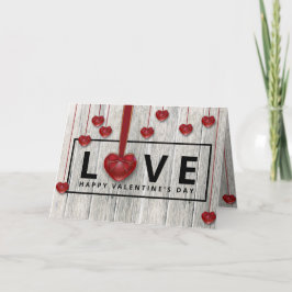 Valentijnsdag Rustic Modern Wood LOVE Red Hearts Feestdagen Kaart