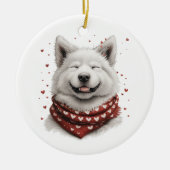 Valentijnsdag Samojeed hond Keramisch Ornament (Voorkant)