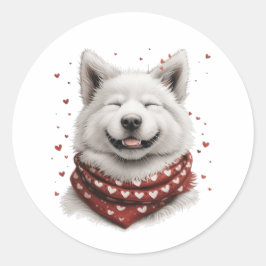 Valentijnsdag Samoyed hond Ronde Sticker