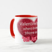 Valentijnsdag sarcastext op hart voor singles mok (Voorkant links)