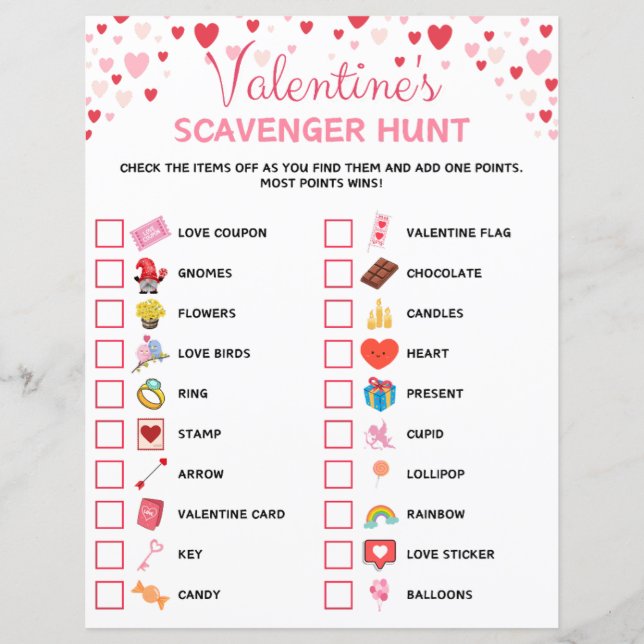 Valentijnsdag Scavenger Hunt Game (Voorkant)