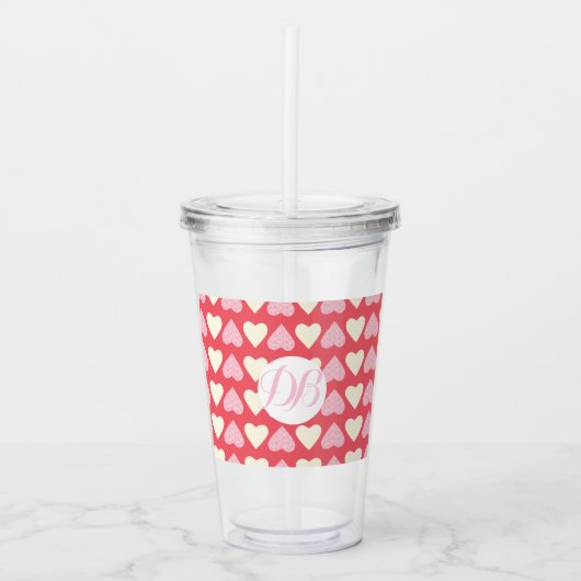 Valentijnsdag Schattig harten Monogram Acryl Drinkbeker (Voorkant)
