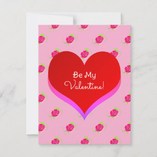 Valentijnsdag Schattig Heet Roze Roos Patroon Hart Feestdagenkaart