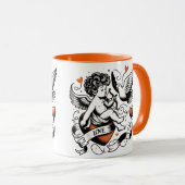 Valentijnsdag schattig oranje hart Cupido Mok (Voorkant rechts)