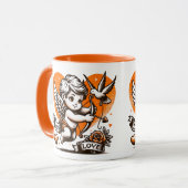 Valentijnsdag schattig oranje hart Cupido Mok (Voorkant links)