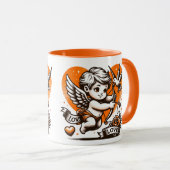 Valentijnsdag schattig oranje hart Cupido Mok (Voorkant rechts)