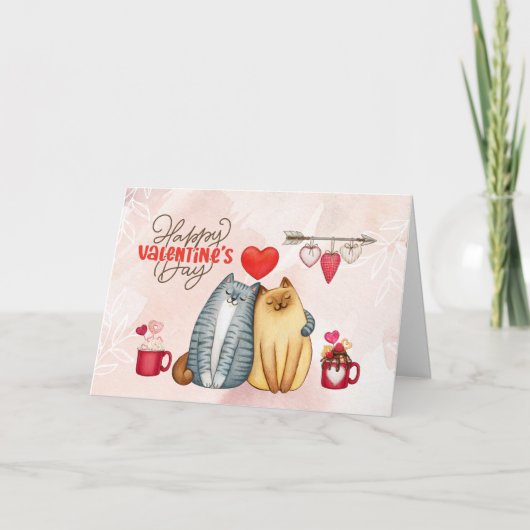 Valentijnsdag Schattig Romantisch Kattenkoppel Kaart (Voorkant)