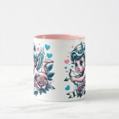 Valentijnsdag schattig roze blauwgroen Cupido Mok (Midden)