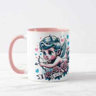 Valentijnsdag schattig roze blauwgroen Cupido Mok