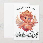 Valentijnsdag schattig roze cupido feestdagenkaart (Voorkant / Achterkant)
