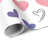 Valentijnsdag schattig roze en paars hart cadeaupapier (Rol Hoek)