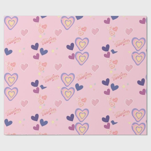 Valentijnsdag schattig roze en paars hart cadeaupapier (Vlak)