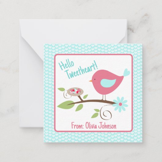 Valentijnsdag Schattig Vogeltje Hallo Liefste Twee Notitiekaartje (Voorkant)