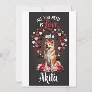 Valentijnsdag Schattige akita-hond Foto knuffel Feestdagenkaart