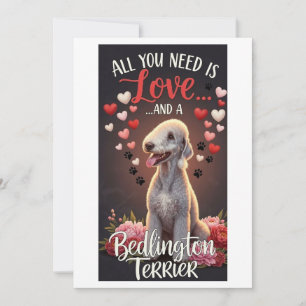 Valentijnsdag Schattige Bedlington Terrier Foto Feestdagenkaart