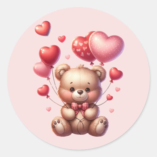 Valentijnsdag Schattige Beer met ballonnen Ronde Sticker (Voorkant)