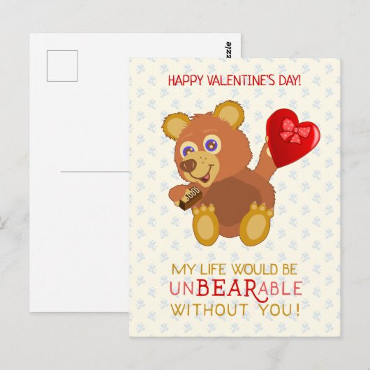 Valentijnsdag Schattige Beer ondraaglijke woordgra Briefkaart (Voorkant / Achterkant)