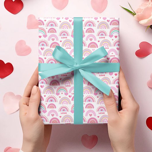 Valentijnsdag Schattige Boho Hearts en Rainbows Cadeaupapier