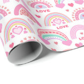 Valentijnsdag Schattige Boho Hearts en Rainbows Cadeaupapier (Rol Hoek)