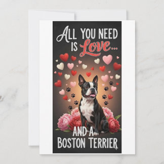 Valentijnsdag schattige boston terrier hond Foto Feestdagenkaart