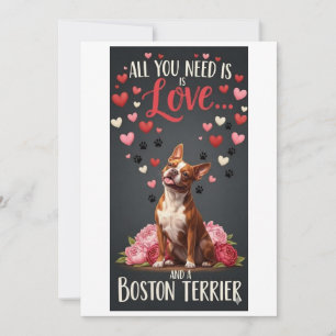 Valentijnsdag schattige boston terrier hond Foto Feestdagenkaart