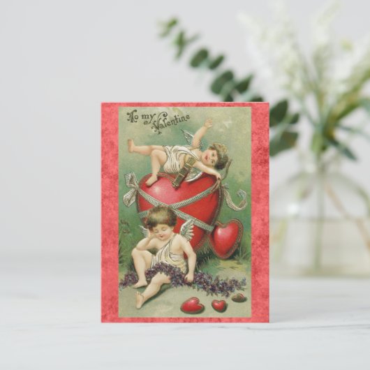 Valentijnsdag Schattige  Cupido Angel Hart Briefkaart (Staand voorkant)