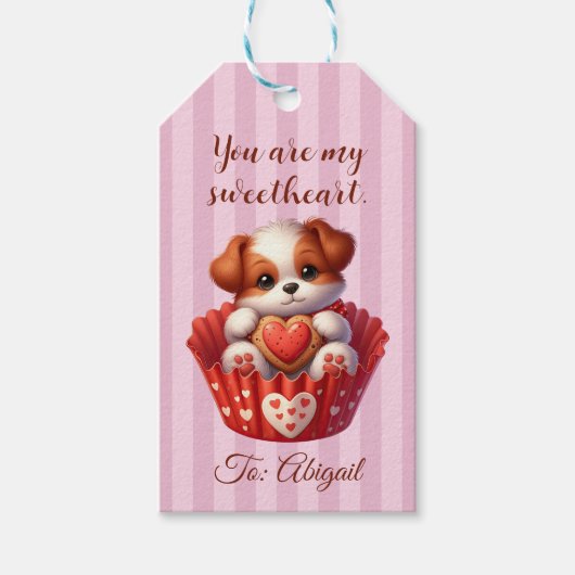 Valentijnsdag Schattige Dog in een Cupcake Cadeaulabel (Voorkant)