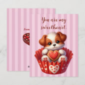 Valentijnsdag Schattige Dog in een Cupcake Feestdagenkaart (Voorkant / Achterkant)