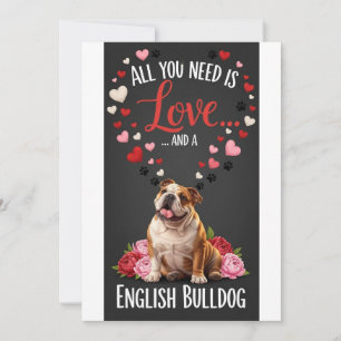 Valentijnsdag schattige engelse bulldog Foto knuff Feestdagenkaart