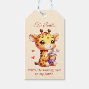 Valentijnsdag Schattige Giraffe Love Boba Cadeaulabel