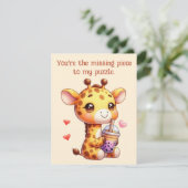 Valentijnsdag Schattige Giraffe Love Boba Feestdagenkaart (Staand voorkant)