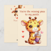 Valentijnsdag Schattige Giraffe Love Boba Feestdagenkaart (Voorkant / Achterkant)