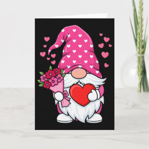 Valentijnsdag Schattige Gnome met Hart Roze Bloem Kaart