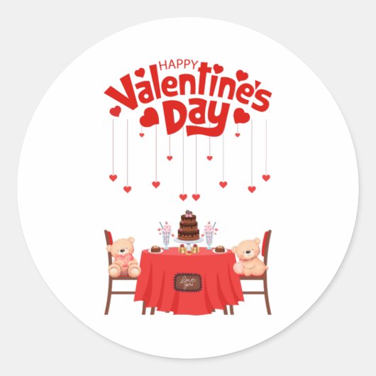 Valentijnsdag Schattige Hearts Chocolates Teddyber Ronde Sticker (Voorkant)