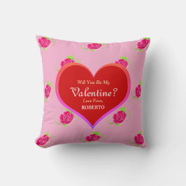 Valentijnsdag Schattige Hot Pink Rozen Harten Girl Kussen